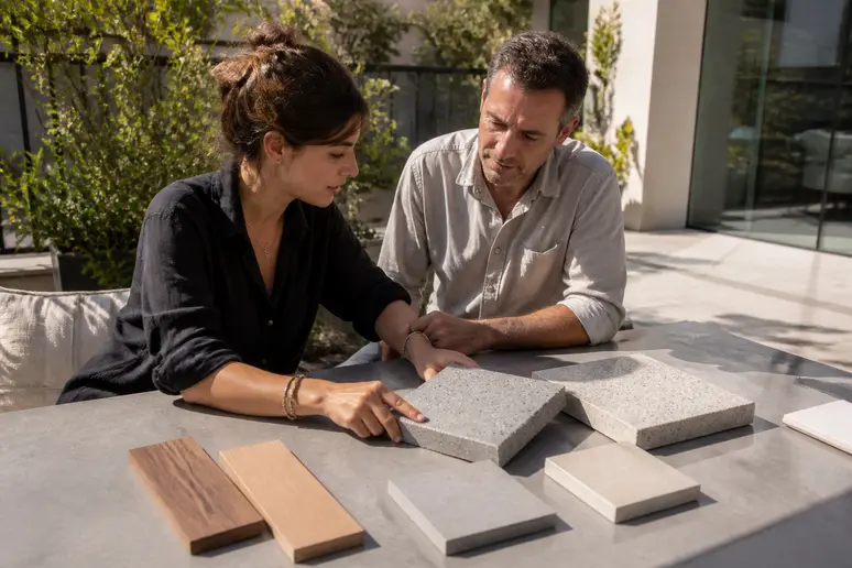 Comparaison de matériaux pour définir le prix d'une terrasse en béton