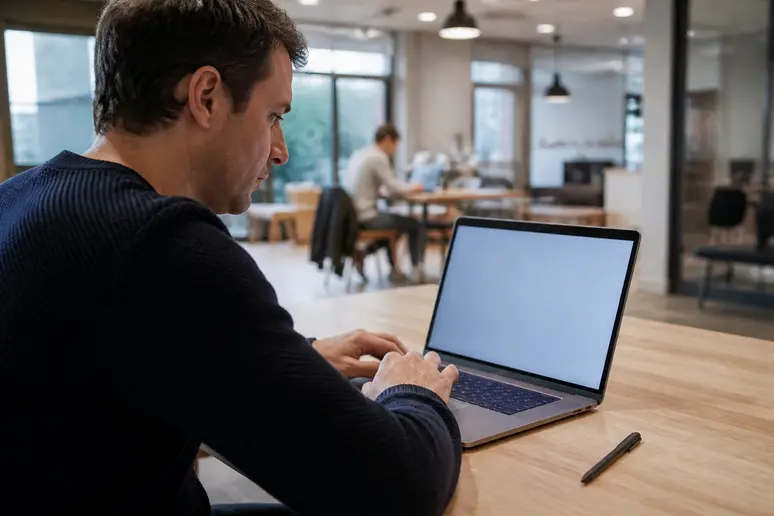 Entrepreneur français remplissant des formalités administratives en ligne pour une entreprise Excellec
