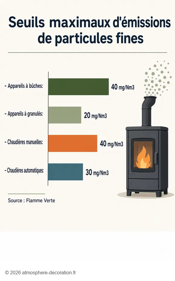 Normes d'émissions Flamme Verte pour savoir quelle marque de poêle à bois éviter.