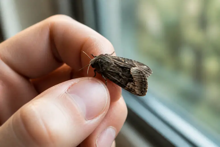 Main tenant un papillon de nuit marron, signification des couleurs, papillon de nuit signification.
