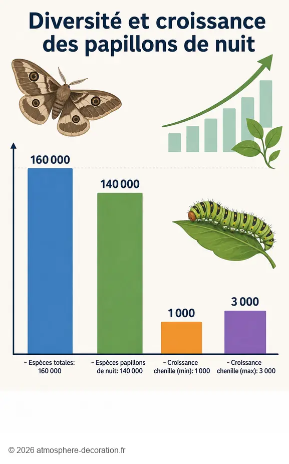 Infographie sur la diversité des papillons de nuit et l'incroyable croissance des chenilles, une approche visuelle de la signification des papillons de nuit.