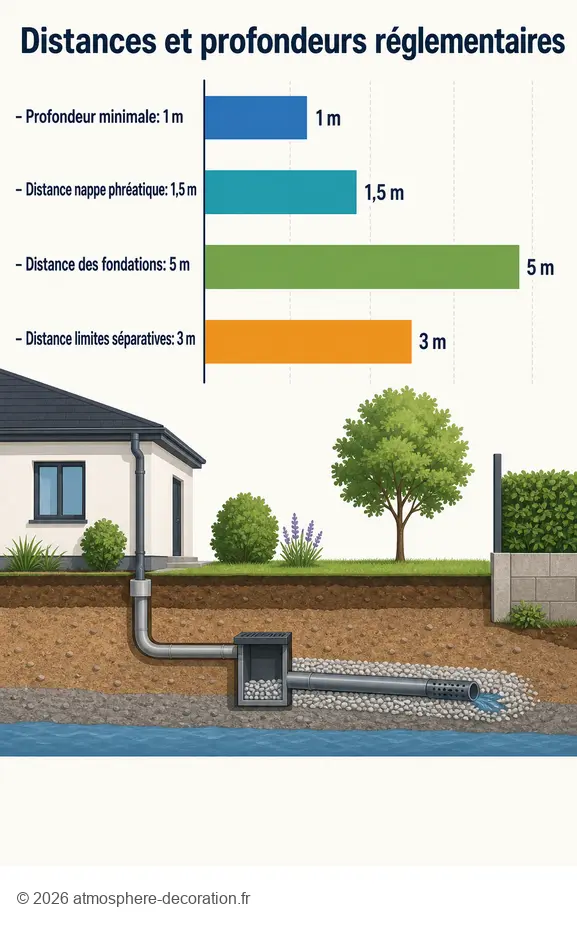 Règles d'implantation et distances de sécurité pour installer un puits perdu.
