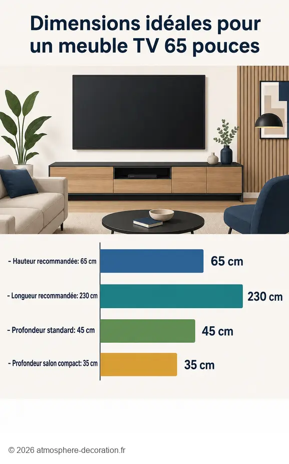 Guide des dimensions parfaites : quel meuble TV pour tv 65 pouces choisir pour votre salon.