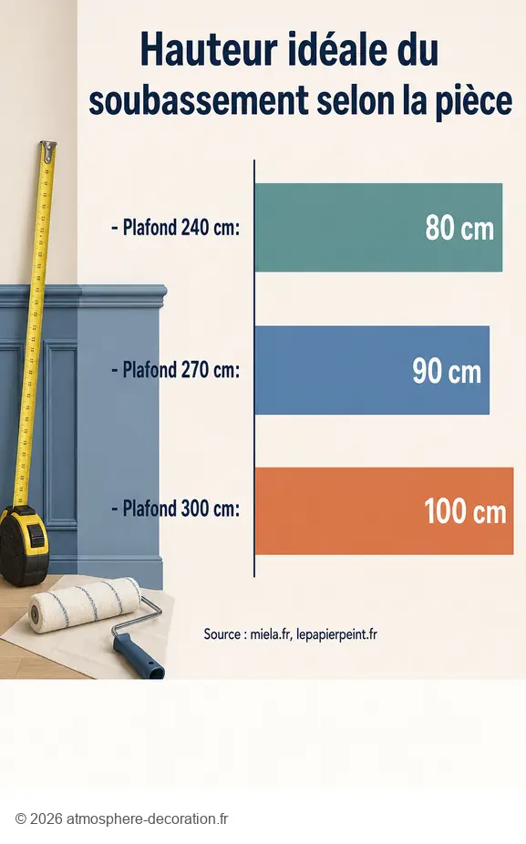 Guide des hauteurs de soubassement idéales pour une peinture murale selon la hauteur sous plafond.