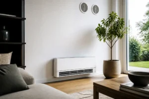 Installation murale d'un climatiseur sans unité extérieure silencieux dans un salon moderne